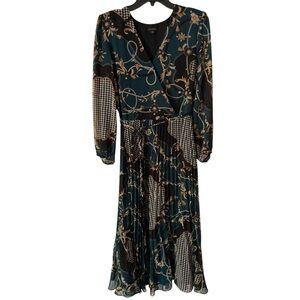 Ann Taylor Feminine Long Sleeve Faux Wrap V Neck Pleated Skirt 10